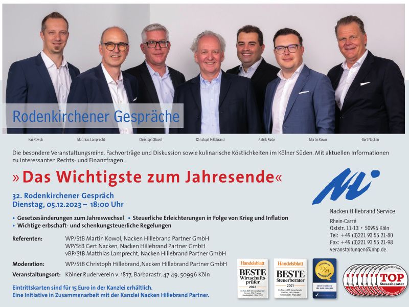 32. Rodenkirchener Gespräch am 05.12.2023 um 18.00 Uhr - "Das Wichtigste zum Jahresende"