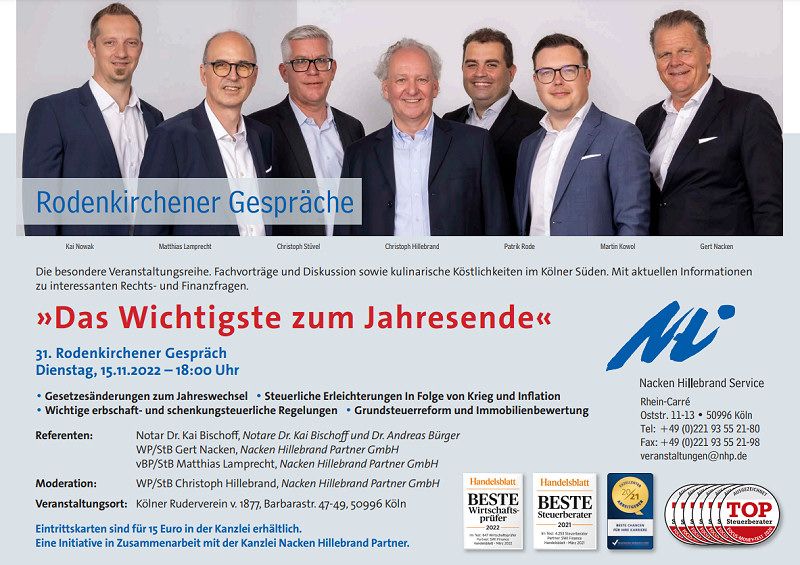 31. Rodenkirchener Gespräch "Das Wichtigste zum Jahresende" am 15.11.2022